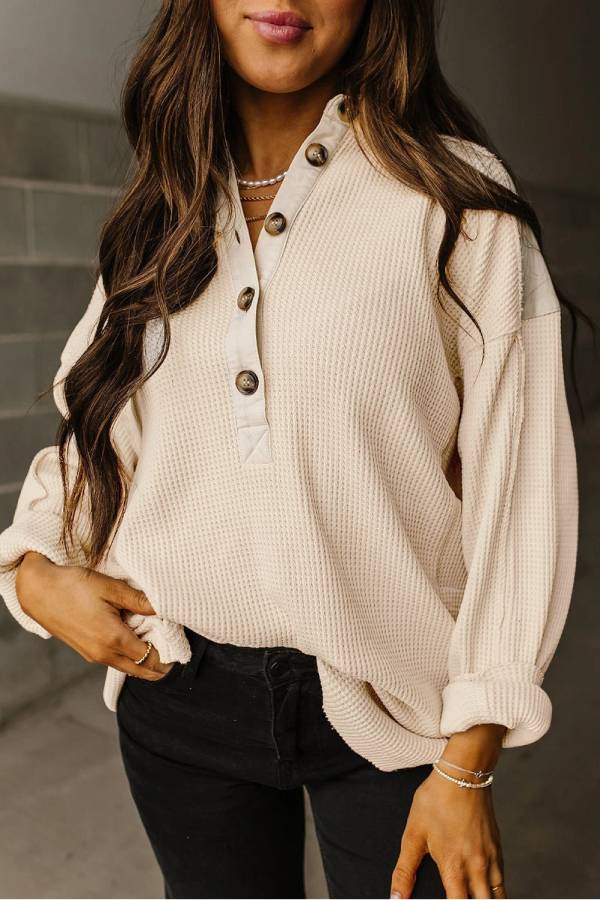 Stilla | Hud Henley Patchwork Panseret Røggrøn Med Fallede Ærmer