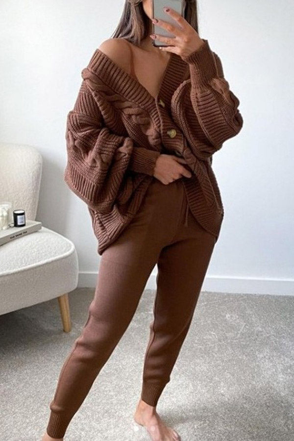 Stilla | Cozy Island Pocketed Cable Knit Afslappet Loungewear Sæt