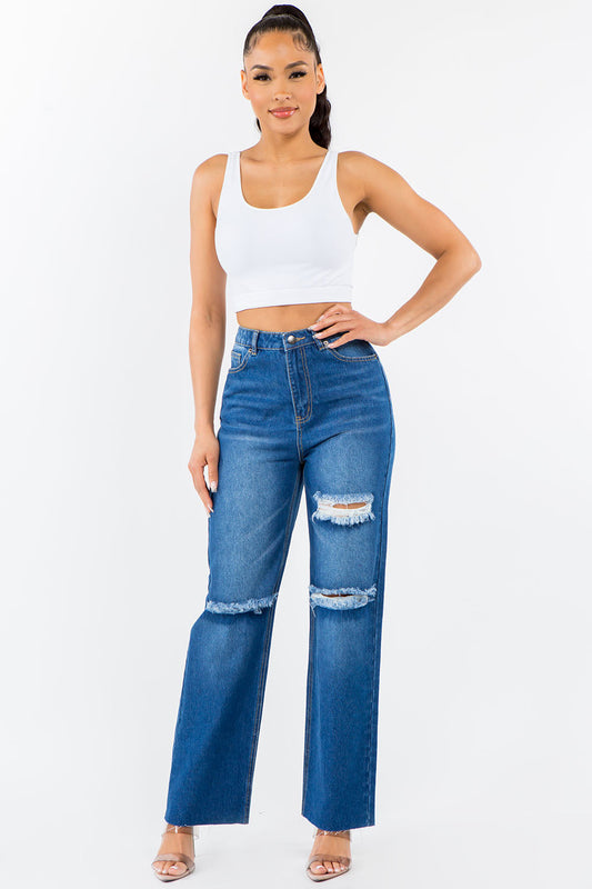 Stilla | Bazi Høj Talje Distressed Bred Ben Jeans