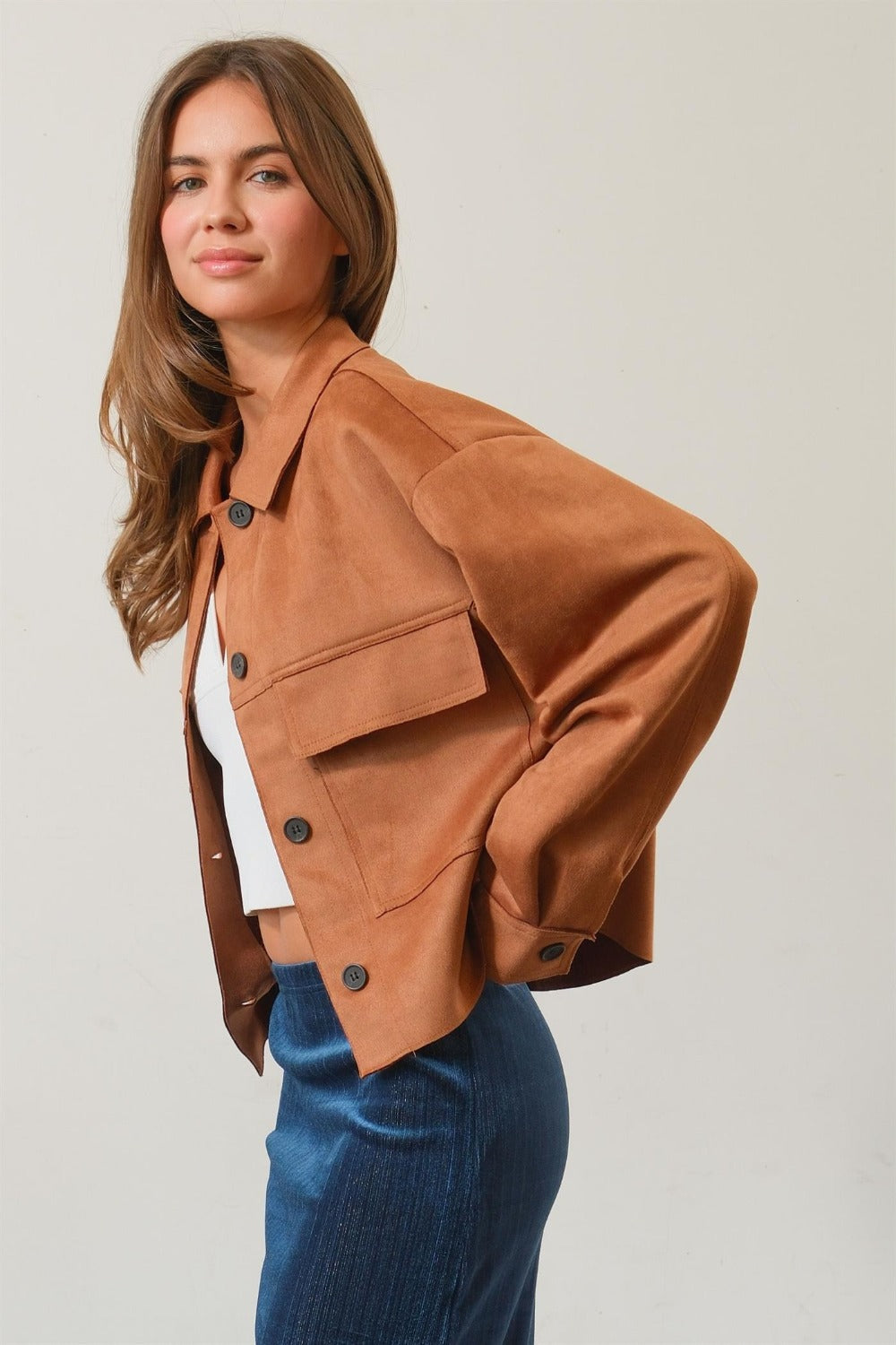 Stilla | Suede Knap Nede Cropped Jakke