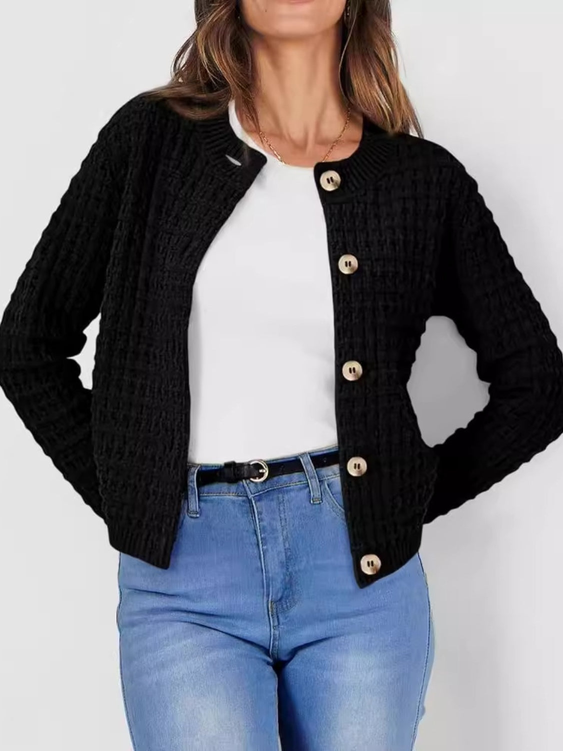 Stilla | Op Rund Hals Lange Ærmer Cardigan