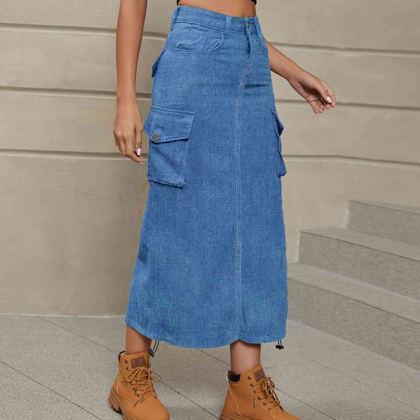 Stilla | Rynket Slids Denim Midi Nederdel