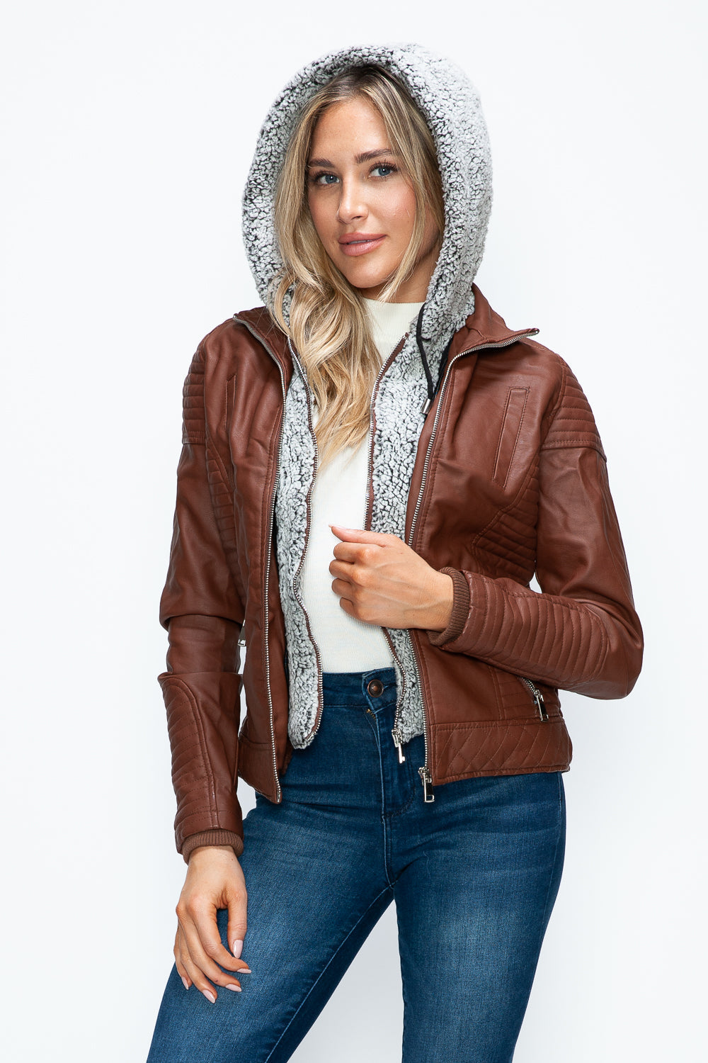 Stilla | Faux Layered Double-Zipper Jacket with Fuzzy Hood
