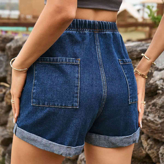 Stilla | Høj Talje Denim Shorts Med Lommer