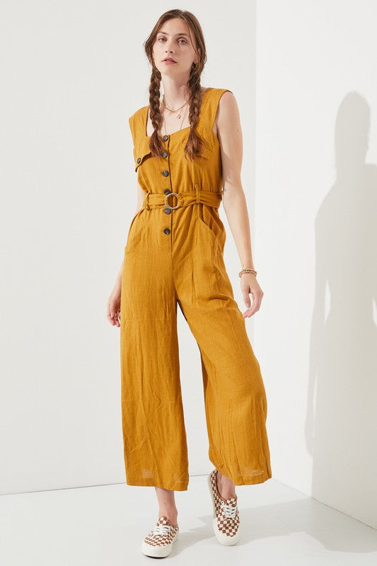 Stilla | Ærmeløs Firkantet Hals Knap Ankel Jumpsuit