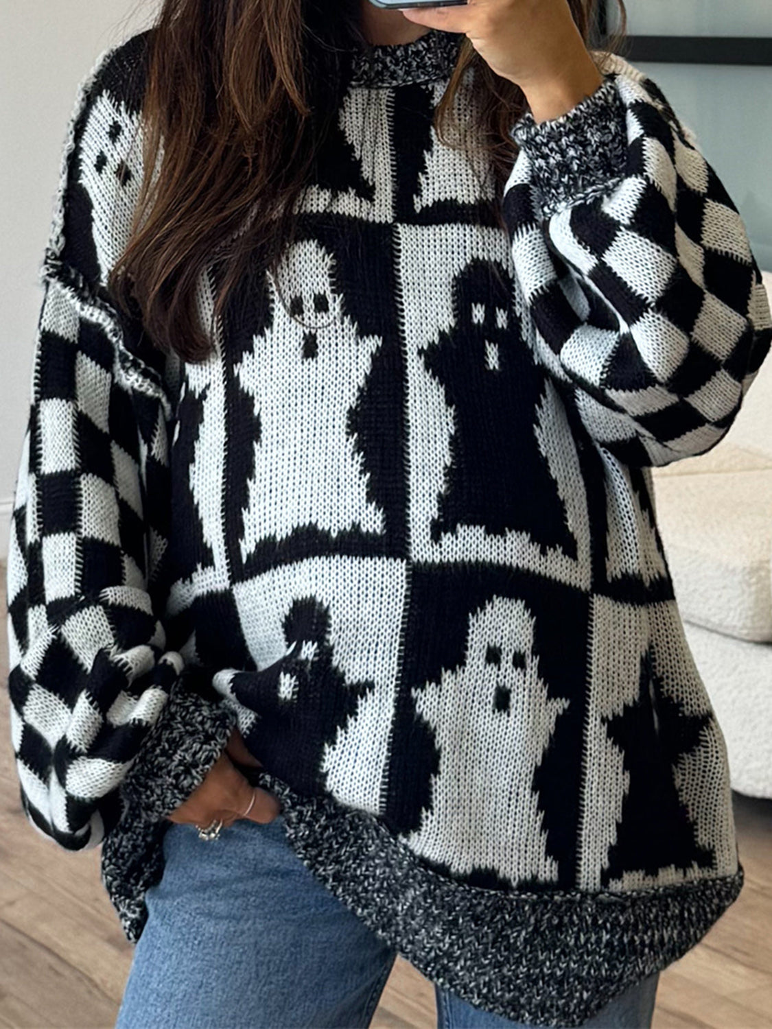 Stilla | Ghost Sweater Med Lange Ærmer og Dybe Skuldre