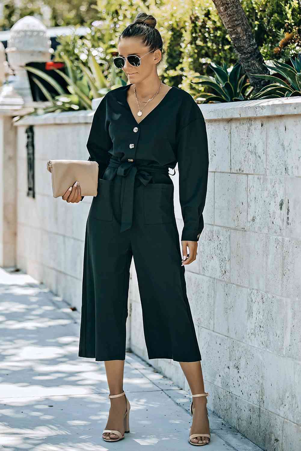 Stilla | Knapfront Cropped Jumpsuit