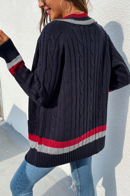 Stilla | Front Stribet Langærmet Cardigan