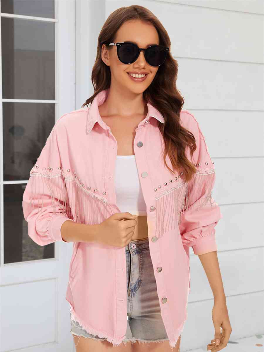 Stilla | Hem Frynse Detalje Denim Jakke