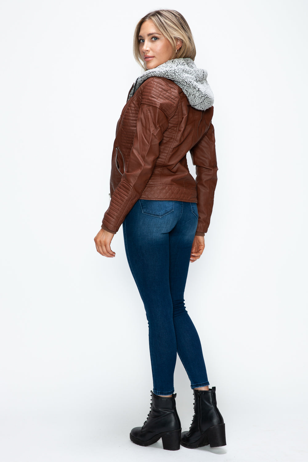 Stilla | Faux Layered Double-Zipper Jacket with Fuzzy Hood