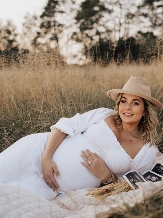 Stilla | Bianco Kjoler Premaman Elegante Flæser Høj Talje Pufærmer Boheme Velegnet Til Fotoshoots Maxi Premaman Kjole