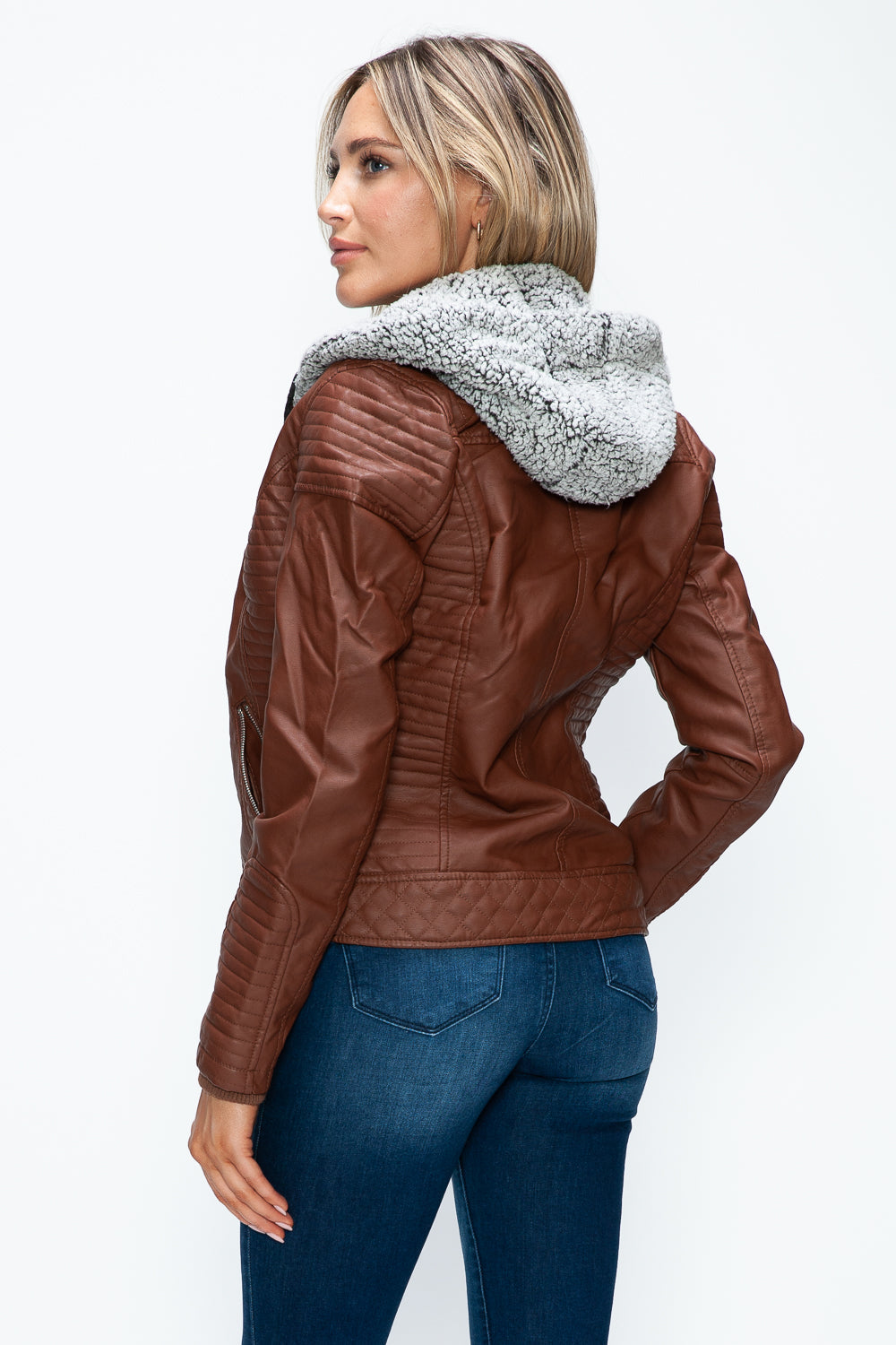 Stilla | Faux Layered Double-Zipper Jacket with Fuzzy Hood