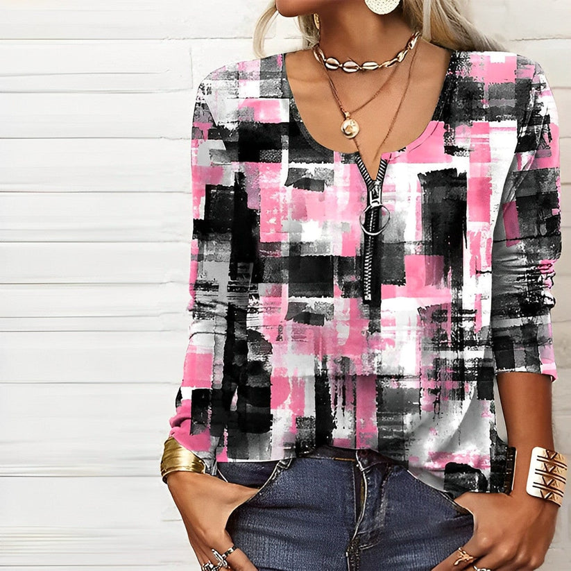 Stilla | Janssen Lyserød Bluse med Moderne Print