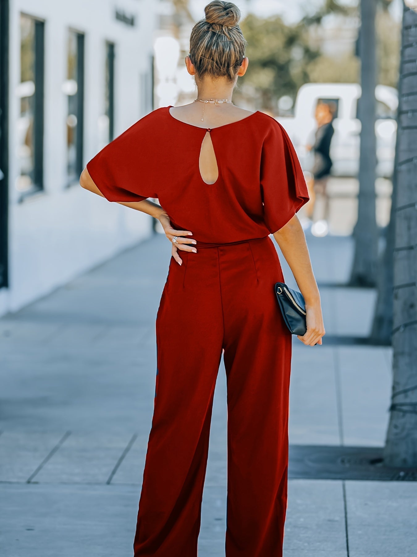 Stilla | Høj Talje Bred Ben Kortærmet Bælte Jumpsuit