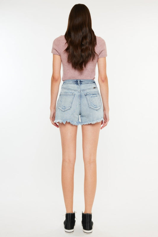 Stilla | Distressed High Waist Denim Shorts med lommer