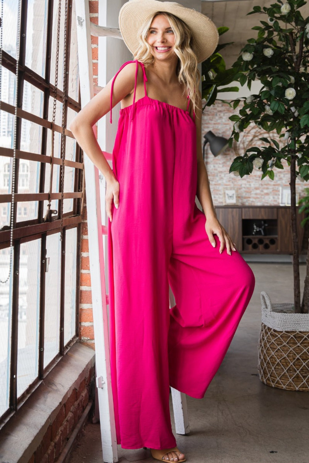 Stilla | Pocketed Spaghetti Strap Bred Ben Jumpsuit