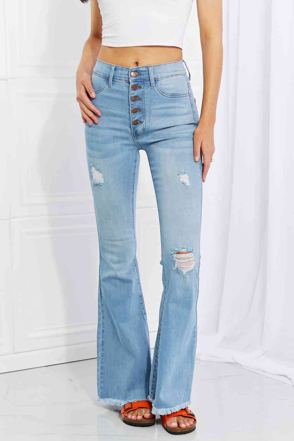 Stilla | Miu Full Size Jess Button Flare Jeans
