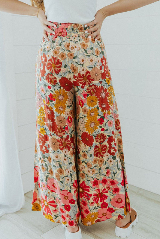 Stilla | Boho Floral Smocked Waist Wide Leg Bukser