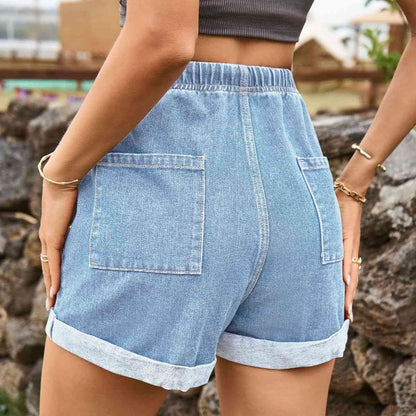 Stilla | Høj Talje Denim Shorts Med Lommer
