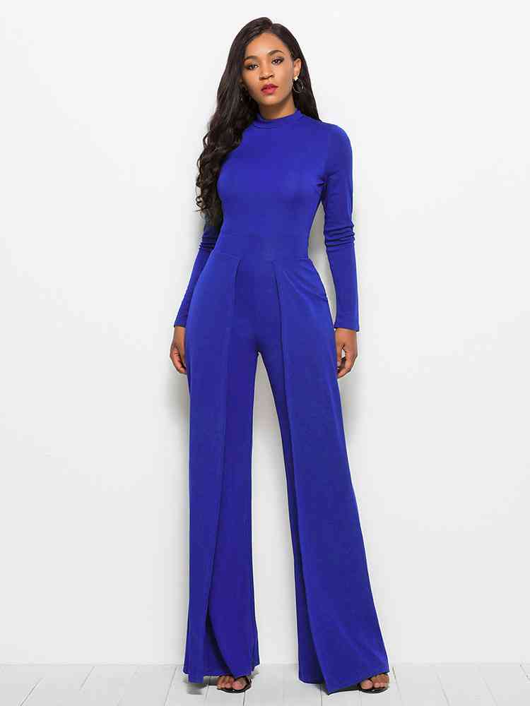 Stilla | Ærme Mock Neck Bred Ben Jumpsuit
