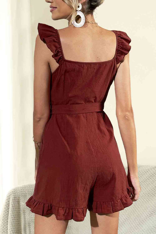 Stilla | Bælte V-hals Ruffle Jumpsuit