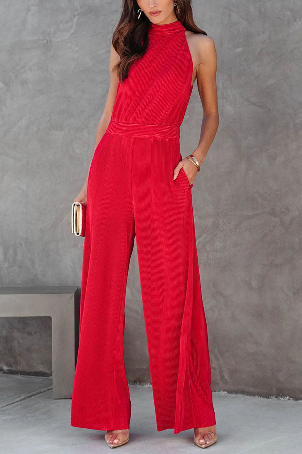 Stilla | Ikonisk Dame Lommer Plisseret Bred Ben Jumpsuit
