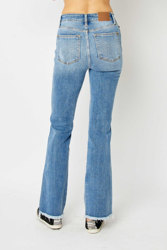 Stilla | Blå Størrelse Fuld Distressed Raw Hem Bootcut Jeans