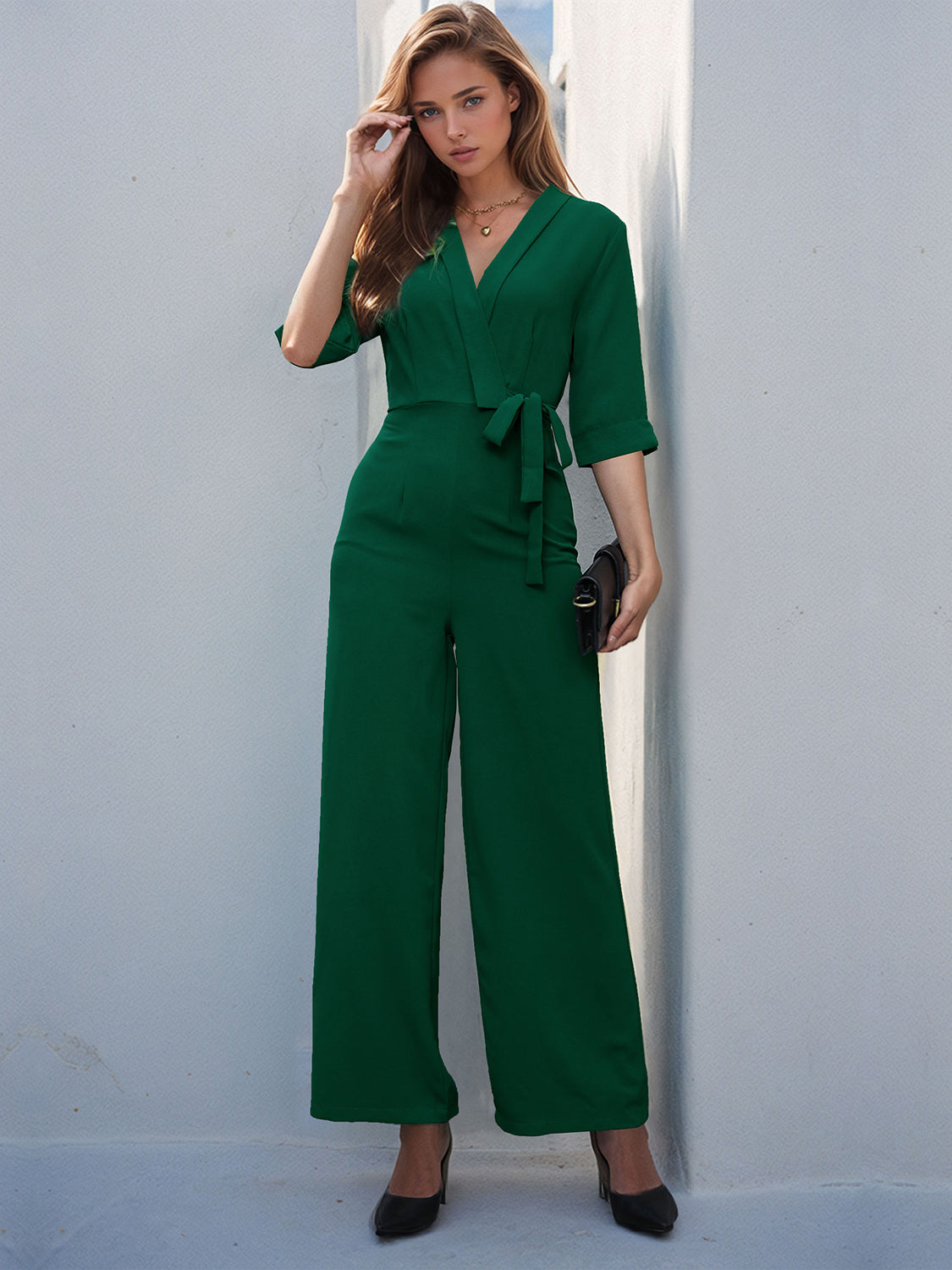 Stilla | Halværmet Bred Ben Jumpsuit