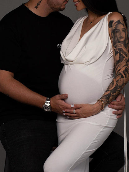 Stilla | Enkeltslæb Slips På Ryggen V-hals Elegante Tynd Fest Maxi Kjoler Fotoshoot Gravid