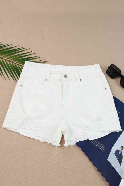 Stilla | Hem Distressed Denim Shorts Med Lommer