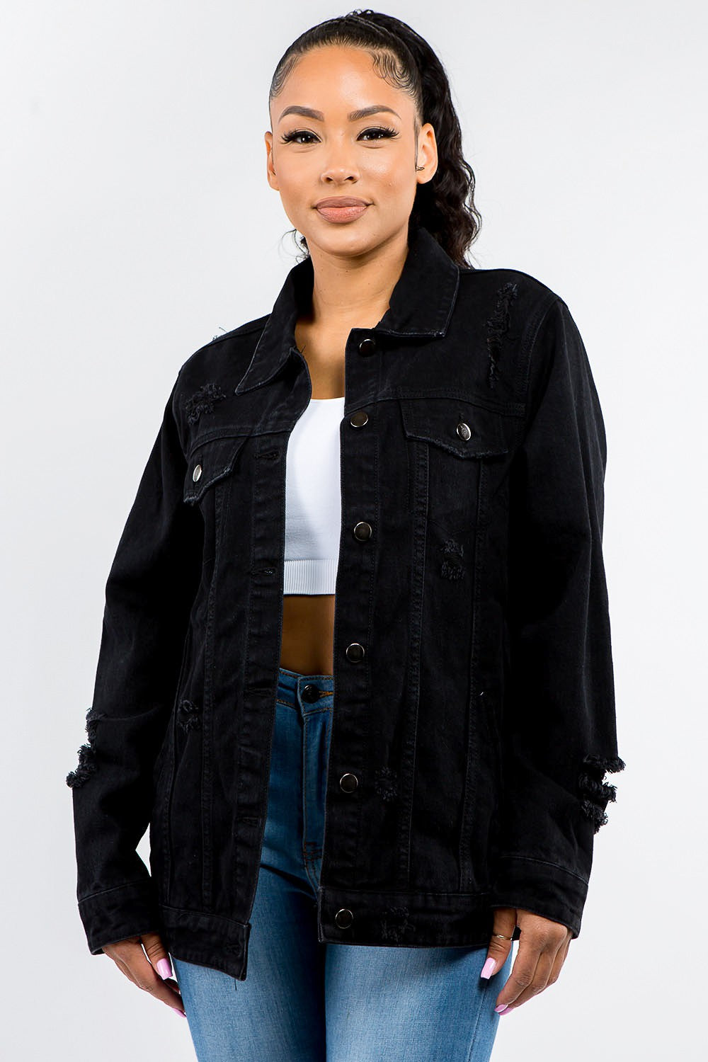 Stilla | American Bazi Plus Size Jeansjakke Med Knapliste