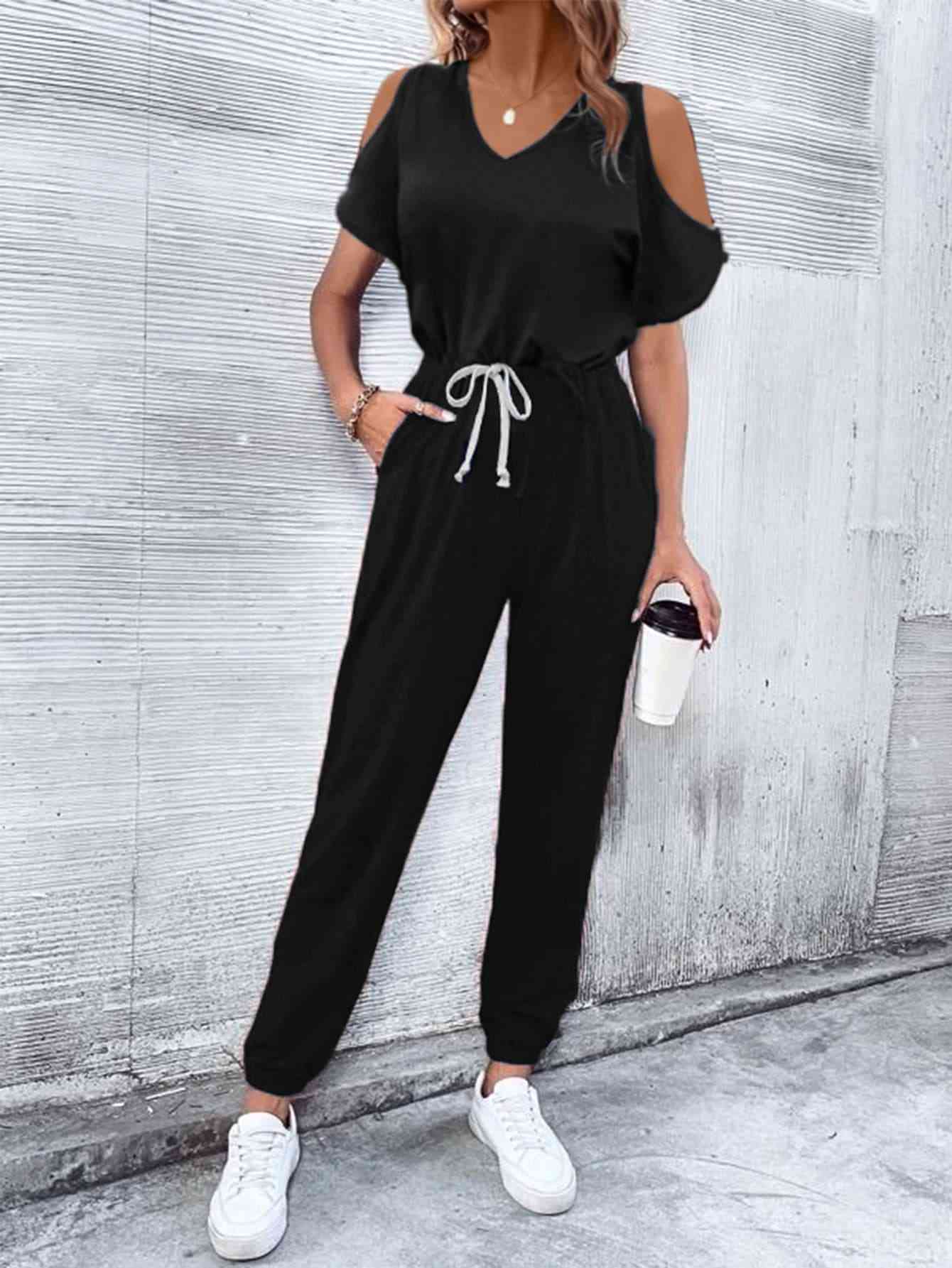 Stilla | Nakke Kold-skulder Jumpsuit Med Lommer