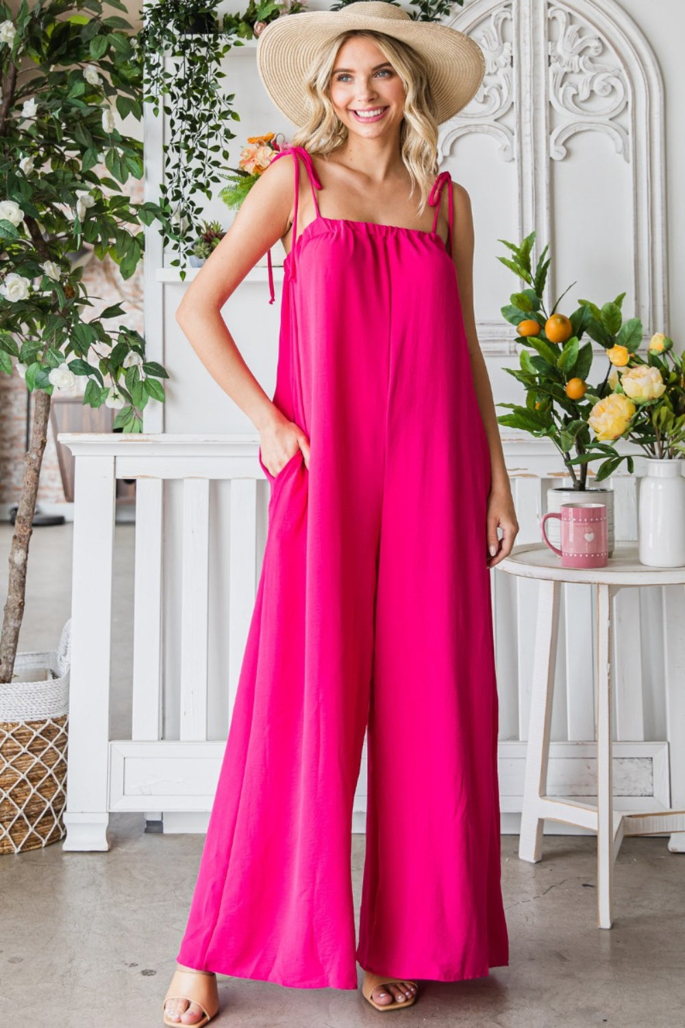 Stilla | Pocketed Spaghetti Strap Bred Ben Jumpsuit
