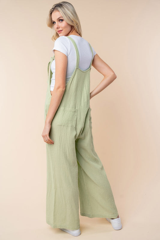 Stilla | Birch Texture Uden Ærmer Bred Ben Jumpsuit