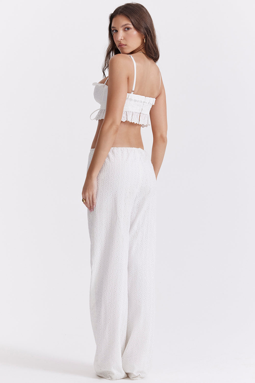 Stilla | Hvid Broderie Anglais Bralette Top Med Bukser
