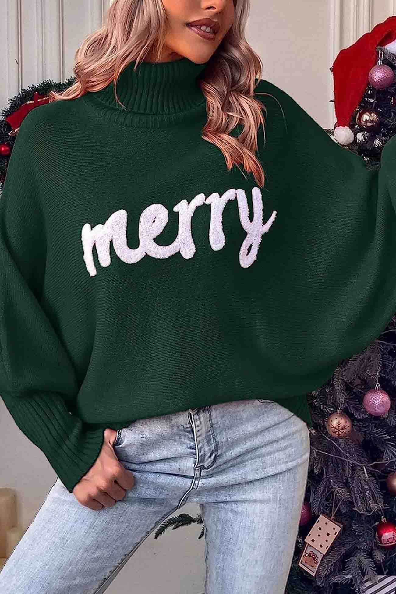 Stilla | Glad Sweater Af Strik Med Rullekrave Og Trykte Ærmer