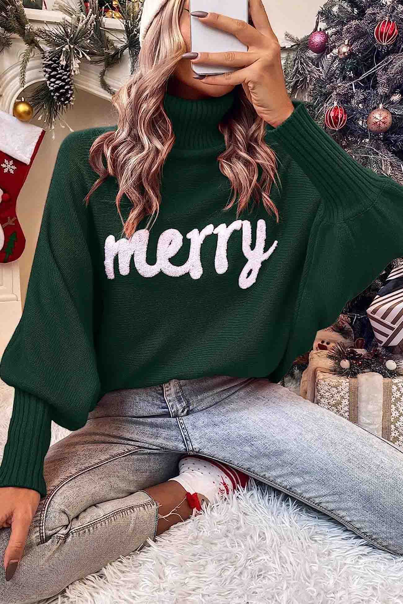 Stilla | Glad Sweater Af Strik Med Rullekrave Og Trykte Ærmer