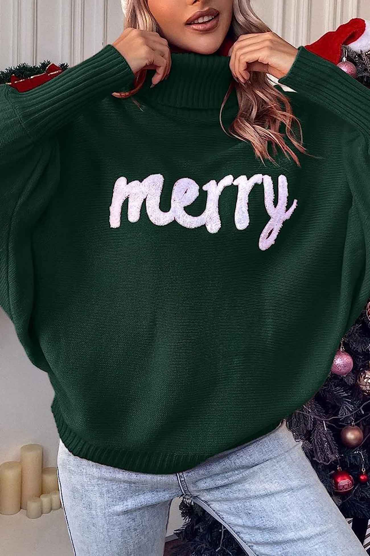 Stilla | Glad Sweater Af Strik Med Rullekrave Og Trykte Ærmer