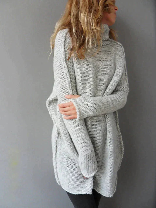 Stilla - Grå oversized sweater med rullekrave