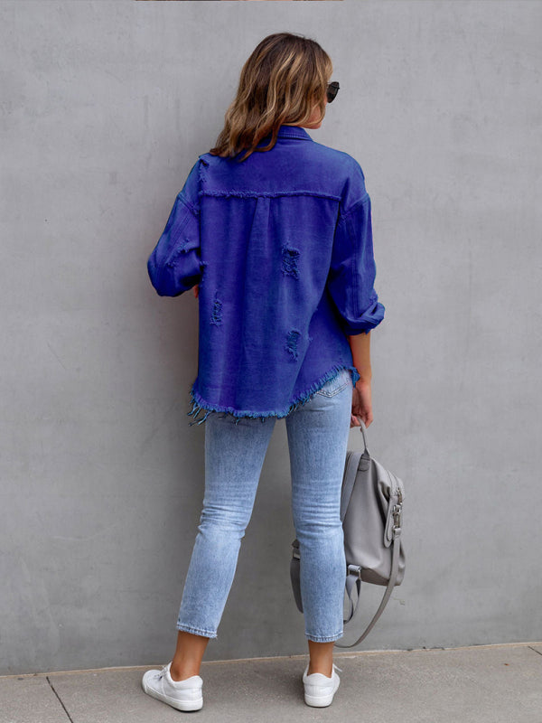 Stilla | Edge Ripped Denim Afslappet Jakke