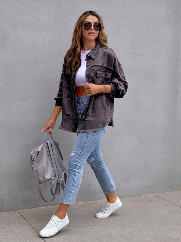 Stilla | Edge Ripped Denim Afslappet Jakke