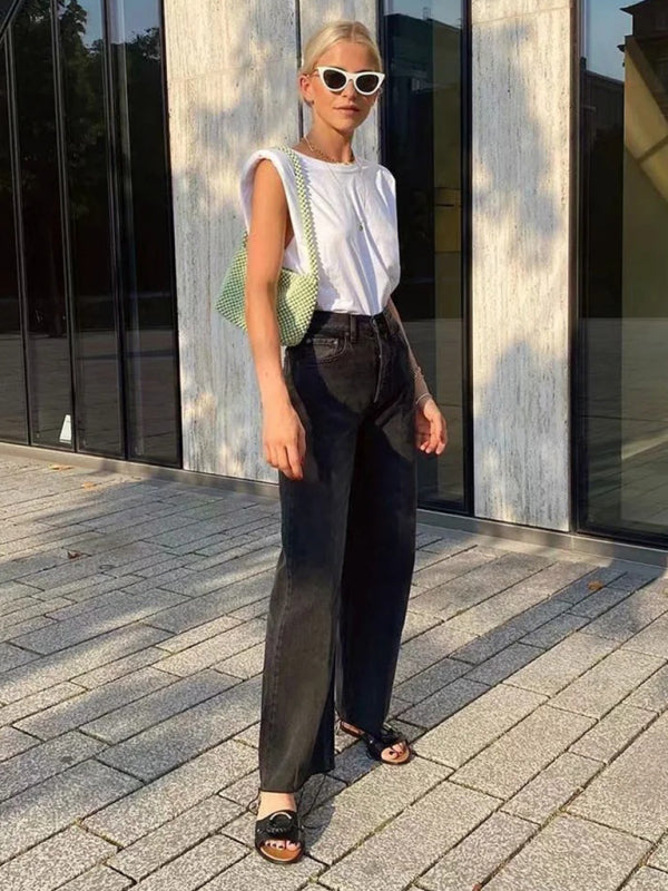 Stilla | Liv Talje Lang Løs Slankende Lige Ben Jeans