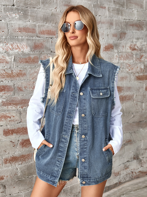 Stilla | Vasket Denim Løs Vest/veste Cardigan