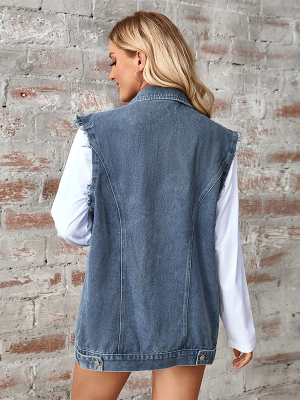 Stilla | Vasket Denim Løs Vest/veste Cardigan