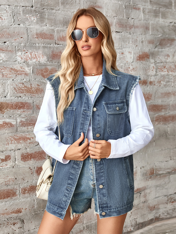 Stilla | Vasket Denim Løs Vest/veste Cardigan