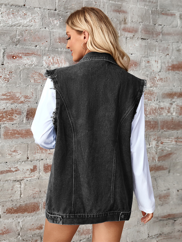 Stilla | Vasket Denim Løs Vest/veste Cardigan