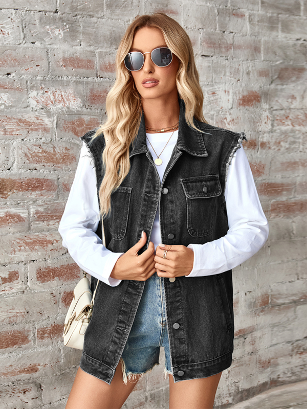 Stilla | Vasket Denim Løs Vest/veste Cardigan