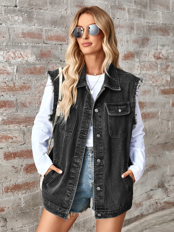 Stilla | Vasket Denim Løs Vest/veste Cardigan