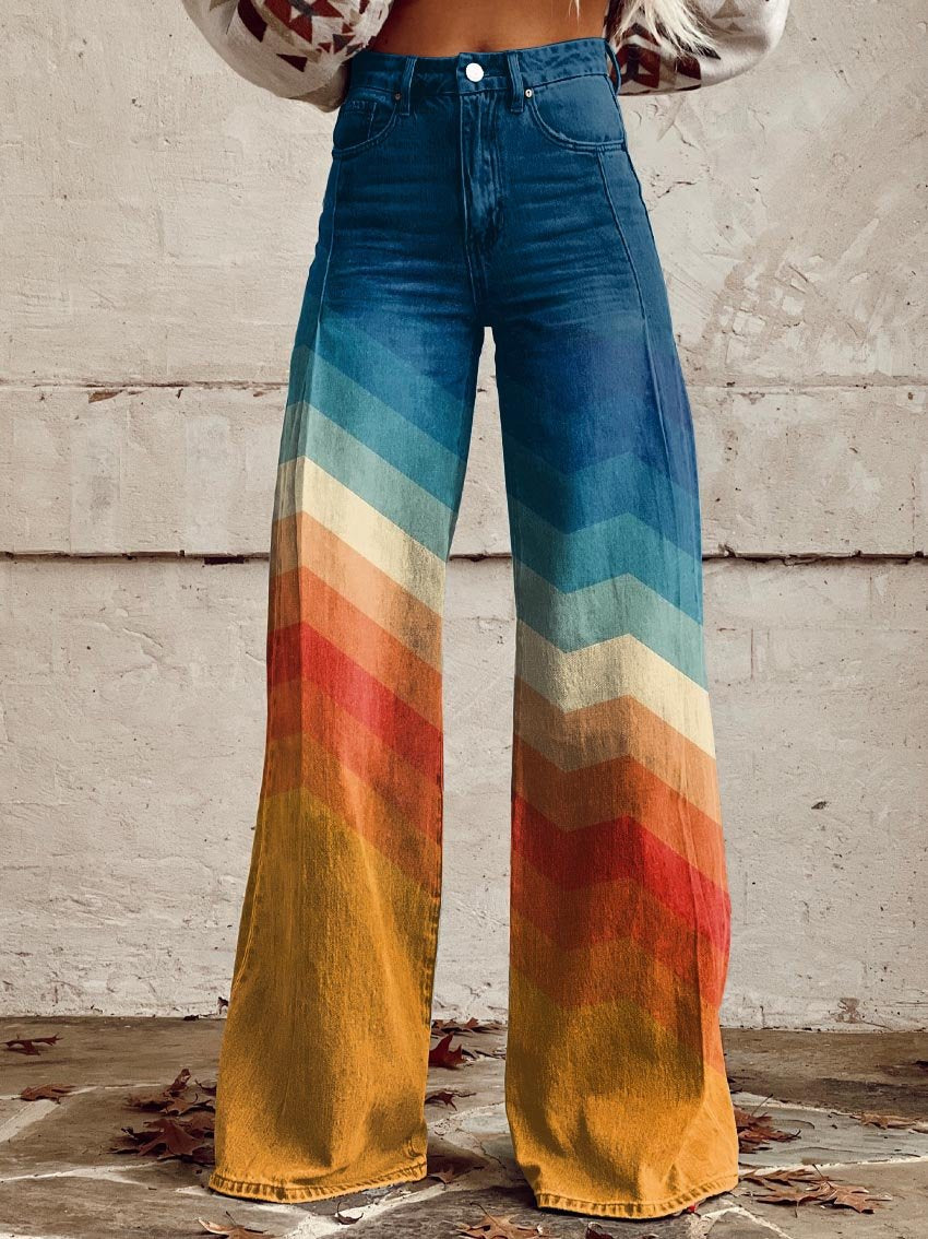 Stilla | Retro Chevron Kvinders Wide Leg Bukse