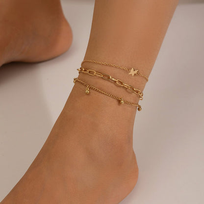 Minimalist 3Pcs Bold Label Sommerfugl Anklet Sæt
